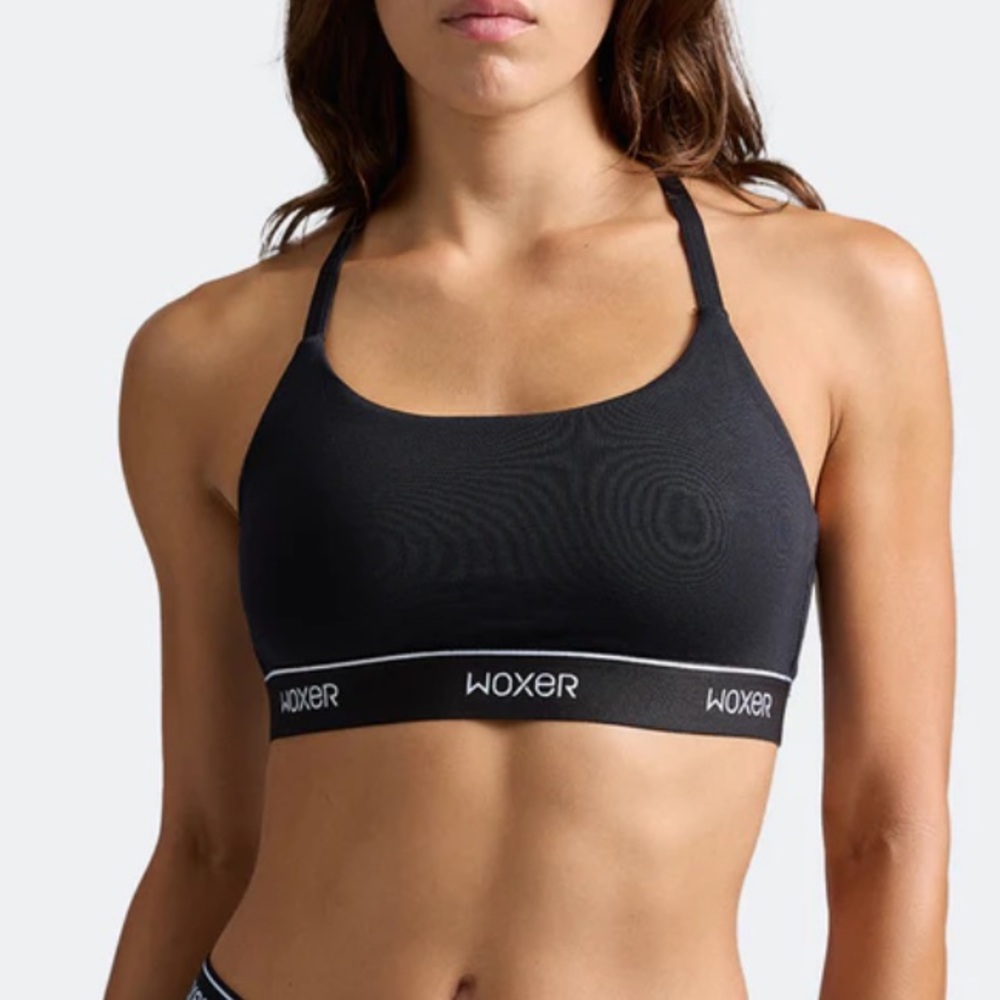 Woxer Black Sports Bra with White Logo Band